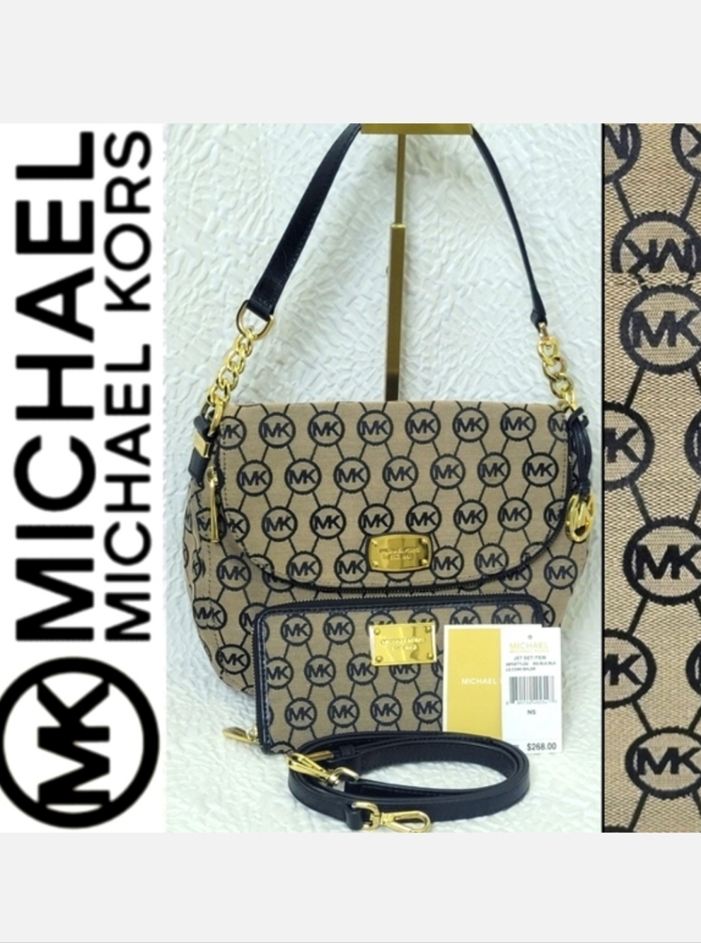🎋Michael Kors Jet Set Logo Jacquard Bag & Wallet Set